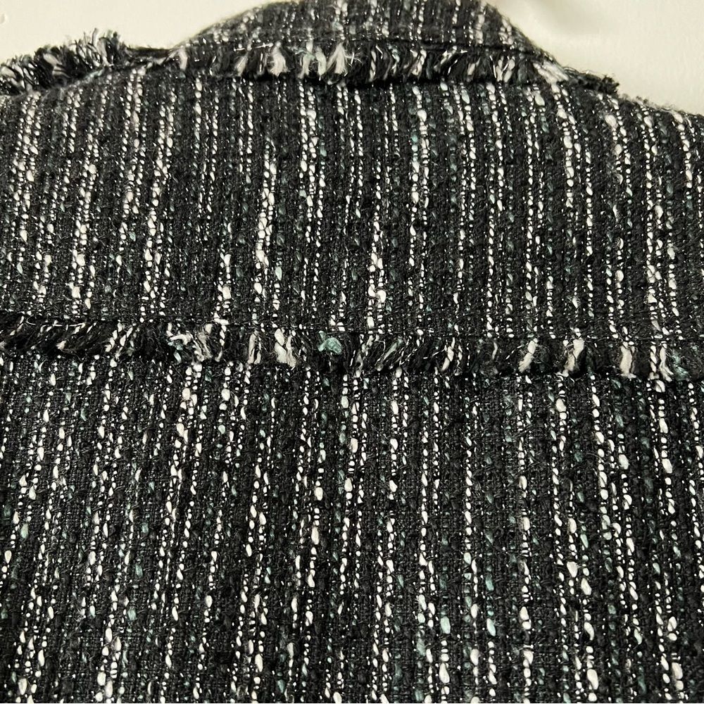 Stella & Jamie Blazer Jacket Sz M Black White Tweed Snap Closure Leather Arms - Picture 6 of 13